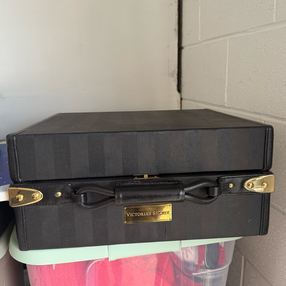 Victoria's Secret Luggage Display Black Striped Hard Case with Gold Hardware